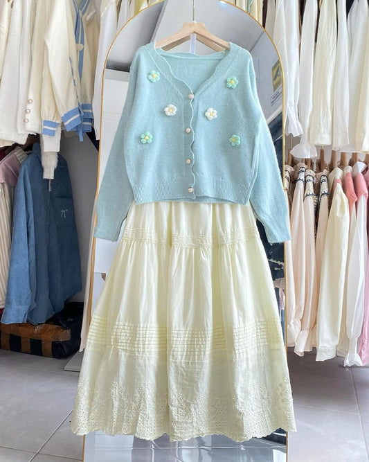 Salma - Harmonious Skirt and Cardigan Set Made of Cotton